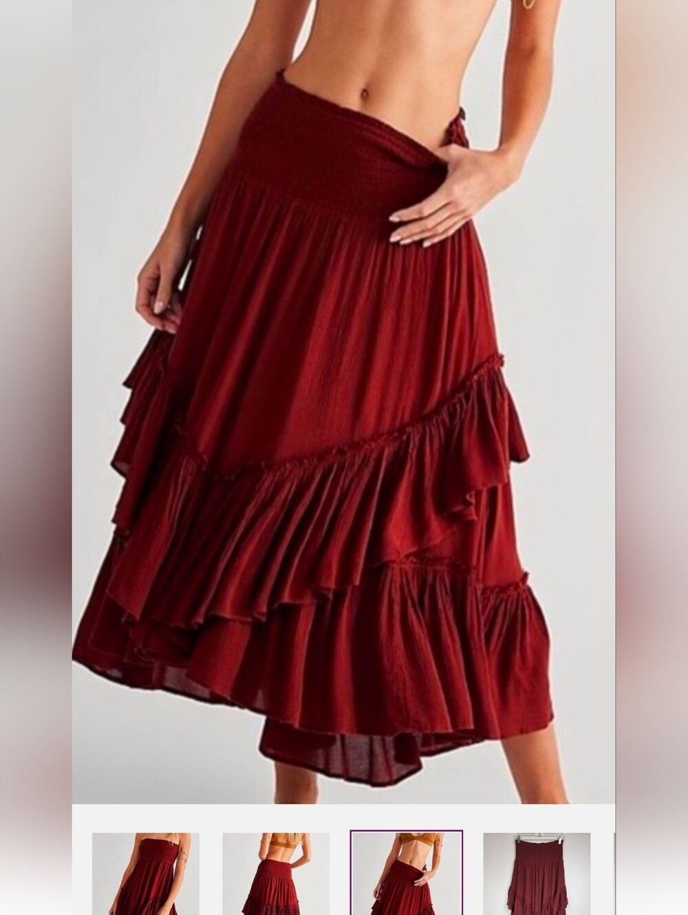 Free People The Convertible Skirt Size M Maxi Skirt Midi Dress Burgundy - Picture 2 of 7